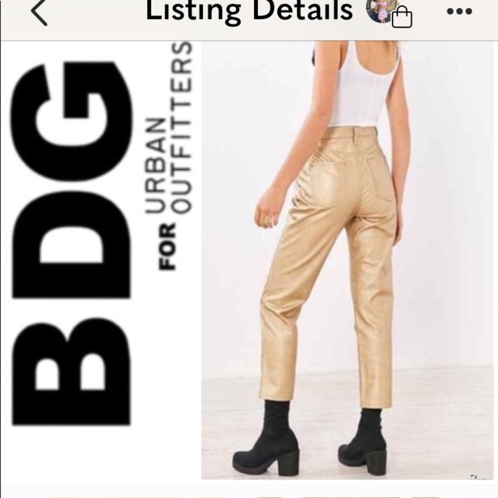 gold vegan leather pants